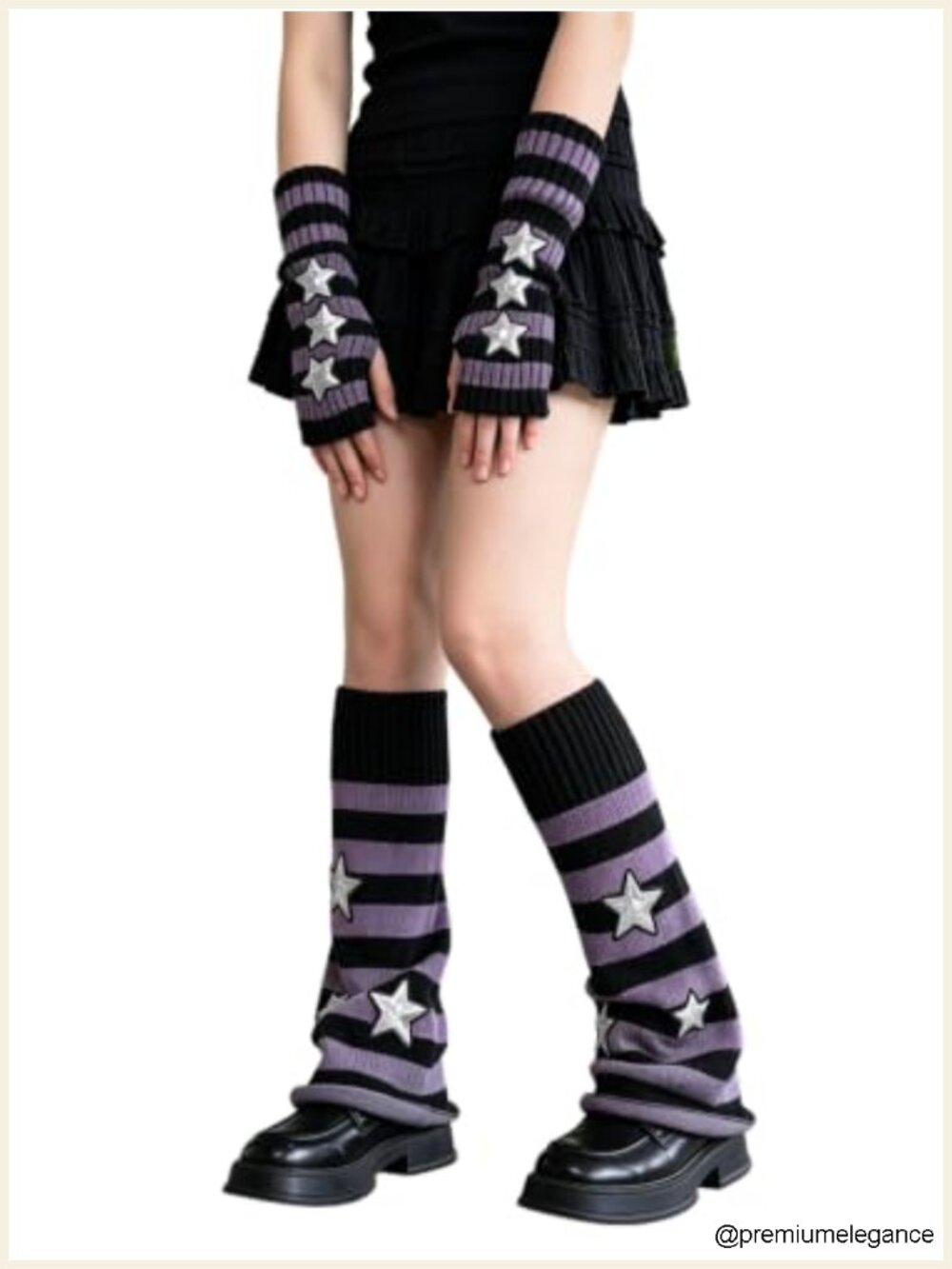 Y2K Knit Star Leg Warmers and Arm Warmers Set for Women Gothic Striped